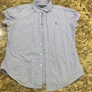 Women’s blue and white gingham short sleeve button down by Ralph Lauren sport
